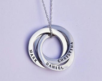Personalized Stainless Steel Linked Circles Necklace - Silver interlocking rings name jewellery