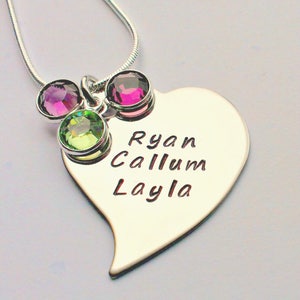 Personalised heart necklace - unique necklace - name jewellery - birthstone jewellery - mum necklace - gift for mum - gift for nanny