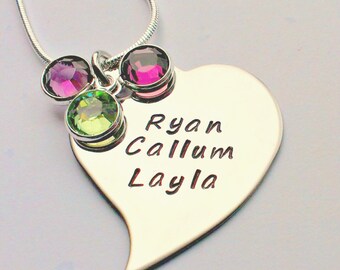 Personalised heart necklace - unique necklace - name jewellery - birthstone jewellery - mum necklace - gift for mum - gift for nanny