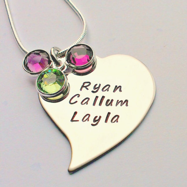 Personalised heart necklace - unique necklace - name jewellery - birthstone jewellery - mum necklace - gift for mum - gift for nanny