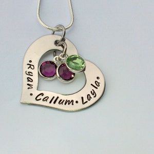 Personalised heart necklace - name necklace - birthstone necklace - mum jewellery - gift for mum her wife nanny grandma auntie