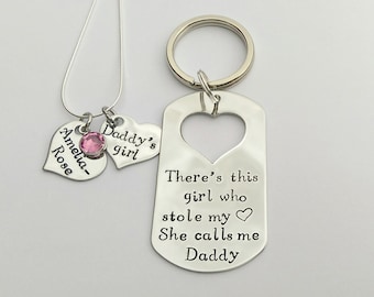 Personalised Daddy's Girl Necklace Keyring Set: Dad and Daughter matching gift set