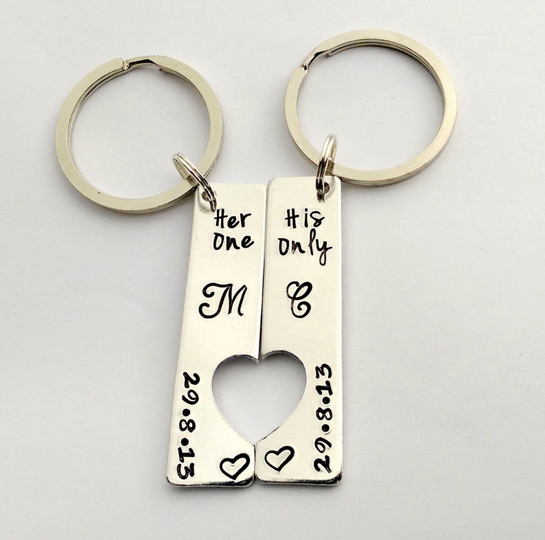 Personalised couples keyrings Her One, His Only - his and hers keychains - 10th anniversary present gift - wedding present - valentines day 