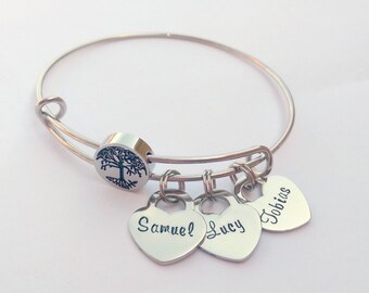 Personalisierte Stammbaum Armband: Personalisierte Name Herz Charms