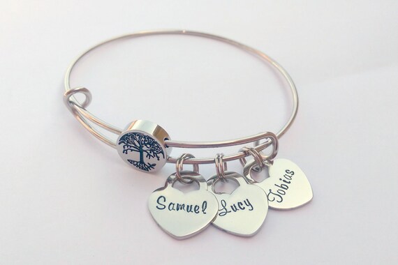 Personalised Family Tree Bracelet Heart Charm Bracelet Birthday