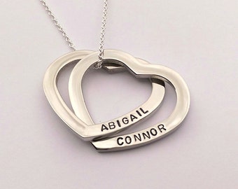 Personalised Interlocking linked Hearts Necklace: custom Name Necklace
