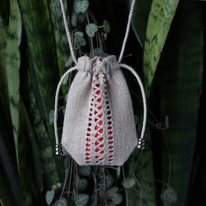 Collier de sac de médecine végétalien Brodé support de cristal pochette de cou en lin naturel cordon de serrage cou sac à main / couleur personnalisée à l’intérieur