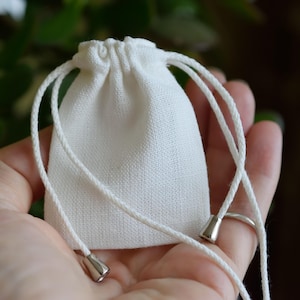 Natural medicine bag, Small necklace pouch with adjustable neck strap 2x2.5 inch / Unbleached cotton, Black or Off-white linen image 8