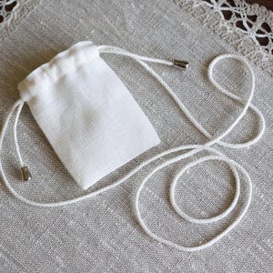 Natural medicine bag, Small necklace pouch with adjustable neck strap 2x2.5 inch / Unbleached cotton, Black or Off-white linen image 3