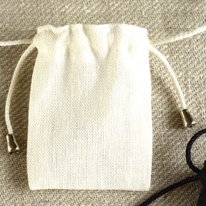 Natural medicine bag, Small necklace pouch with adjustable neck strap 2x2.5 inch / Unbleached cotton, Black or Off-white linen Off white linen