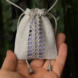 Amulet pouch necklace Mini drawstring neck purse for gemstones Embroidered linen medicine bag with drawstring 2.5 x 3 inch crystal bag lilac