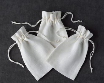 Sustainable linen drawstring bags: Wedding favor pouches / 4x5 inch