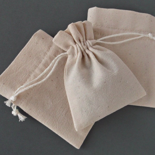 Blank cotton bags, Small Drawstring jewelry bags, Natural refillable sachet bags Reusable Merchadising pouches  10 x 8 cm