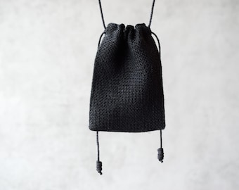 Black  linen  neck pouch necklace with adjustable  strap  9,5 cm wide x 13,5 cm high