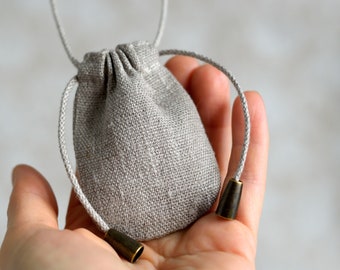 Tiny linen neck pouch bag with strap stone holder medicine bag drawstring pouch necklace mojo bag empty spell pouch 2.5 x 3 inch shaman bag