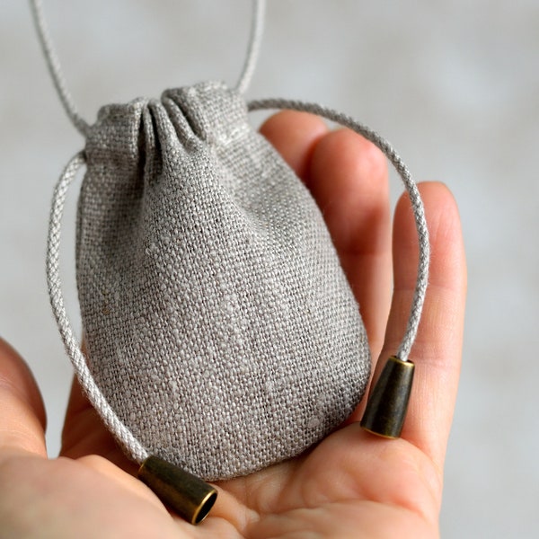 Tiny linen neck pouch bag with strap stone holder medicine bag drawstring pouch necklace mojo bag empty spell pouch 2.5 x 3 inch shaman bag