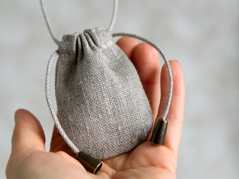 Tiny linen neck pouch bag with strap stone holder medicine bag drawstring pouch necklace mojo bag empty spell pouch 2.5 x 3 inch shaman bag image 1
