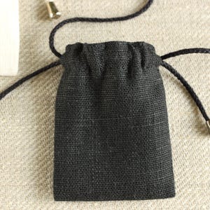 Natural medicine bag, Small necklace pouch with adjustable neck strap 2x2.5 inch / Unbleached cotton, Black or Off-white linen Black linen