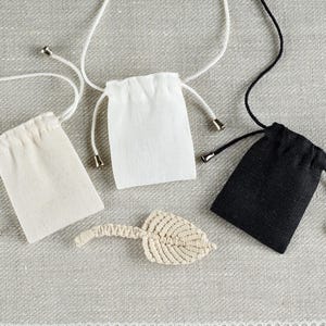 Natural medicine bag, Small necklace pouch with adjustable neck strap 2x2.5 inch / Unbleached cotton, Black or Off-white linen image 2