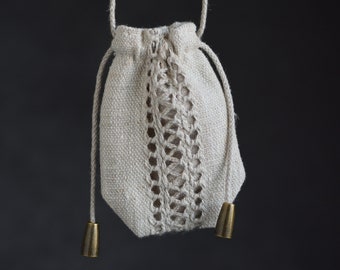 Embroidered linen medicine bag pouch necklace Mini amulet neck pouch Drawstring crystal neck bag 2.5 x 3.5 inch Meditation gift Talisman bag