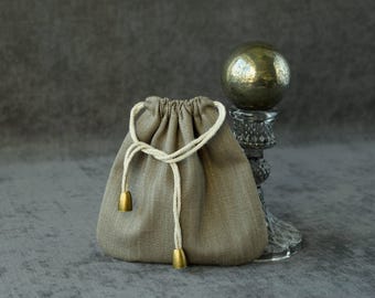 Small Khaki Green Cotton Drawstring Pouch: Lined Gift Bag for Jewelry, Coins, Favors / 5x5 inch