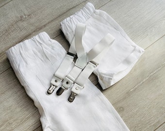 Baby and Toddler Shorts or pants trousers in white linen for baptisms and christenings