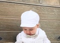 Baby boys white cotton/linen newsboy pageboy paperboy hat cap sizes 000-6 for catholic baptism christening