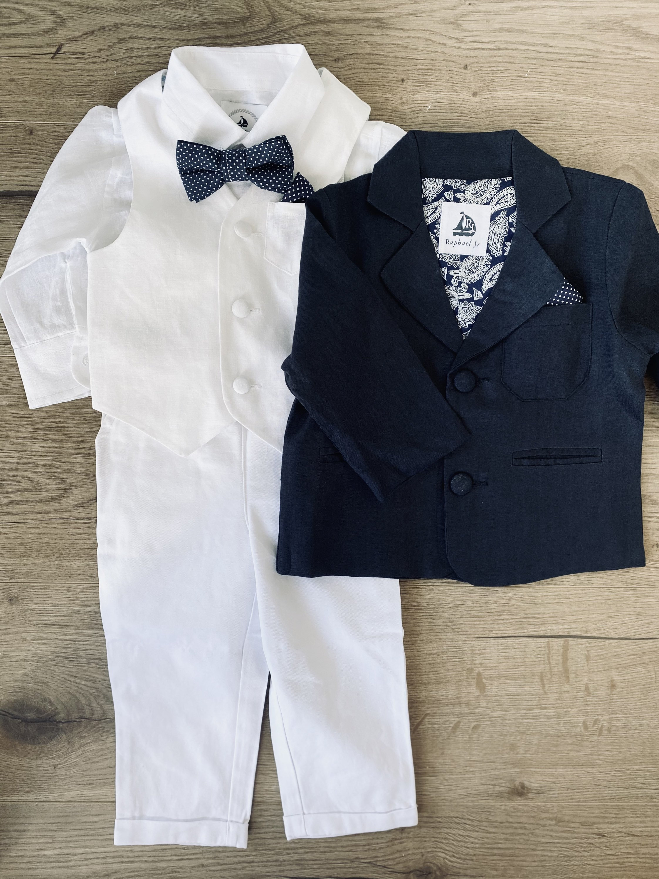 Boys complete Baptism suit with white linen shirt vest Etsy