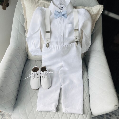 Boys Complete Baptism Suit With White Linen Shirt Vest Etsy