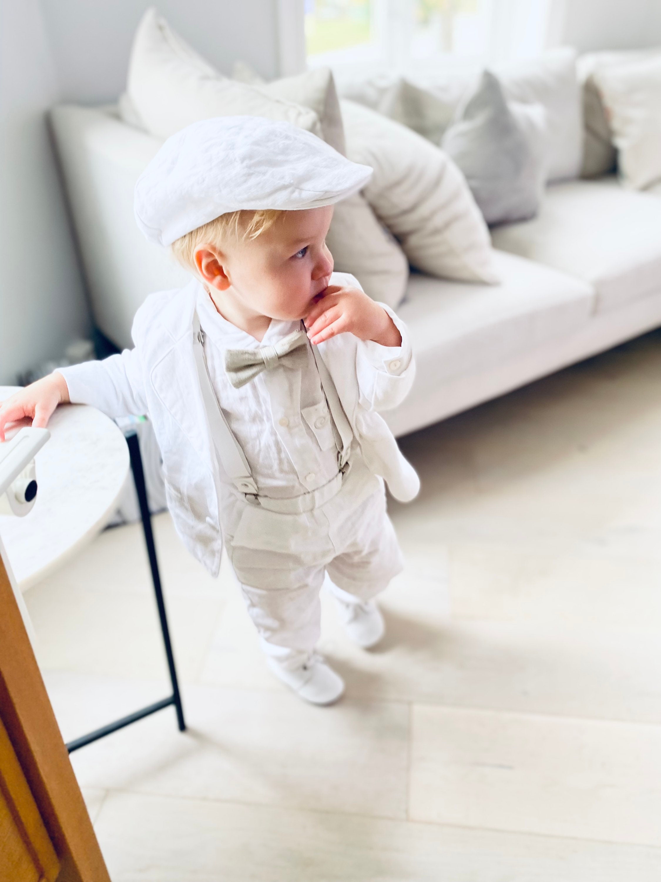 Camisa de lino blanco para niños pantalones de tirantes - Etsy España