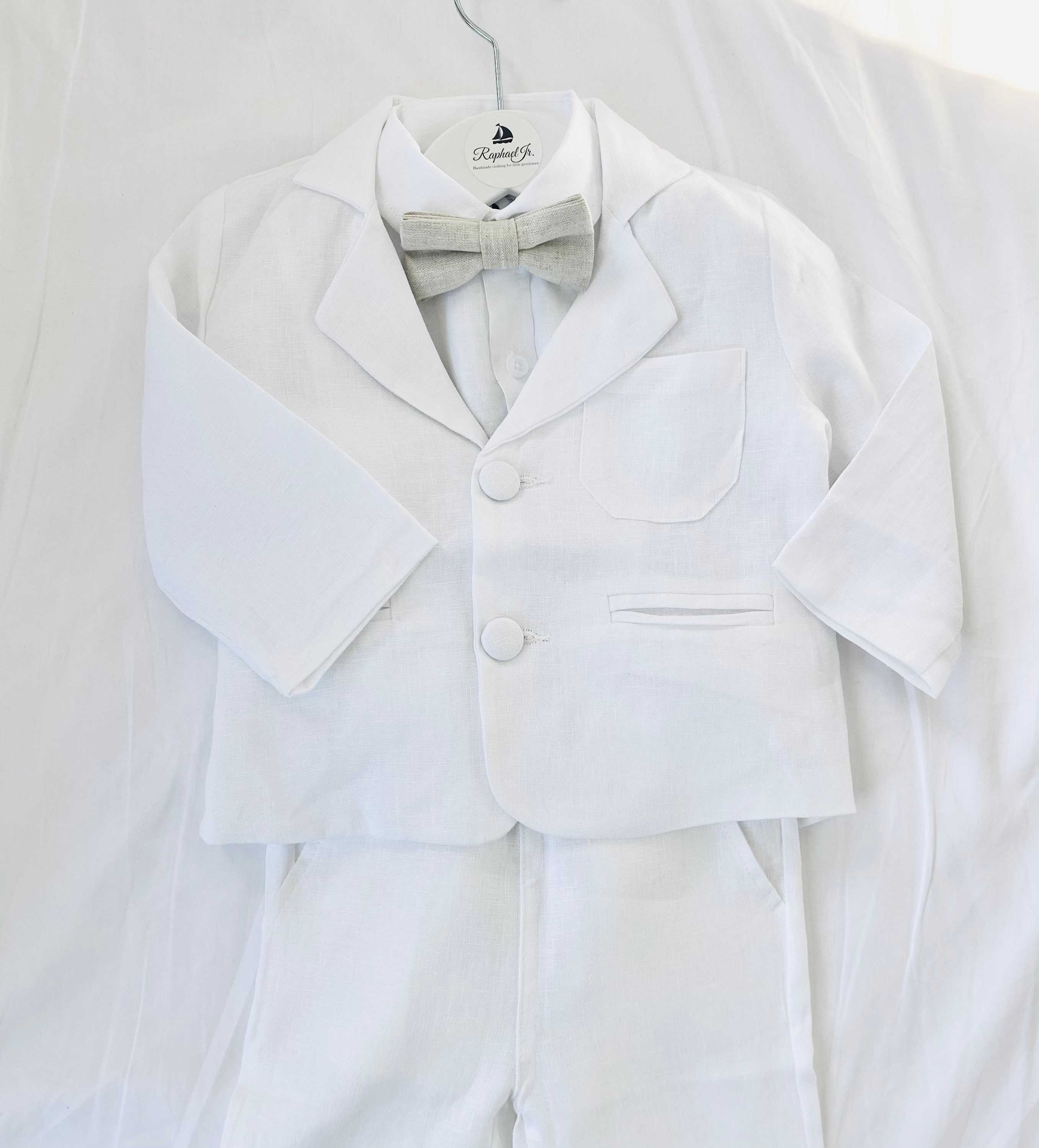 Boys Pure Linen White Baptism Suit With White Linen Shirt | Etsy Australia