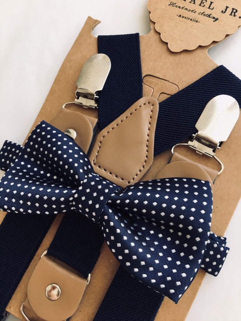 Navy blue children's suspenders with blue dot bowtie set Etsy