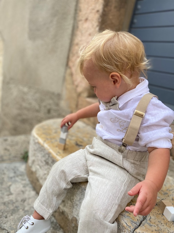 Beige Linen Baptism or Pageboy Outfit With Linen Shirt Pants - Etsy Hong  Kong