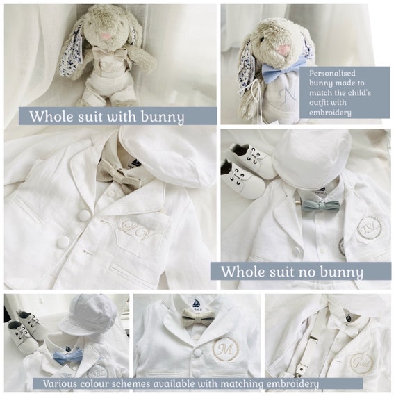 Boys White Linen Shirt, Linen Pants, Suspenders and Bow Tie Baptism  Christening Outfit With Optional Shoes,cap,embroidery, Jacket -  Canada
