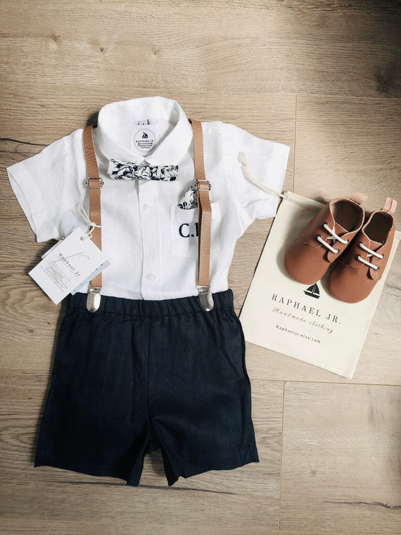 baby boy navy shorts with suspenders