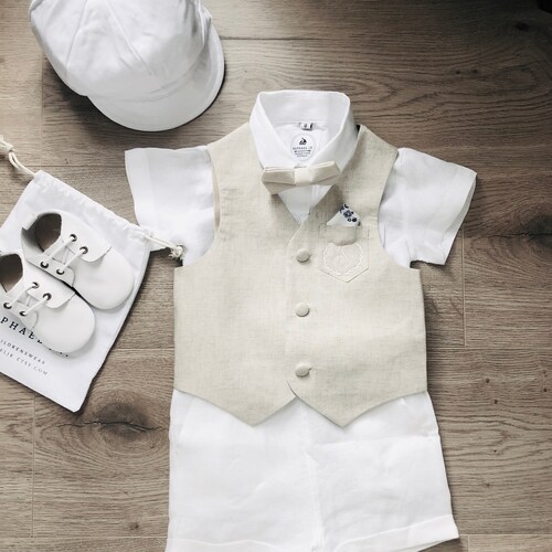 Traje de bautismo de verano para niños con chaleco de lino - Etsy España Traje de bautismo de verano para niños con chaleco de lino - Etsy España