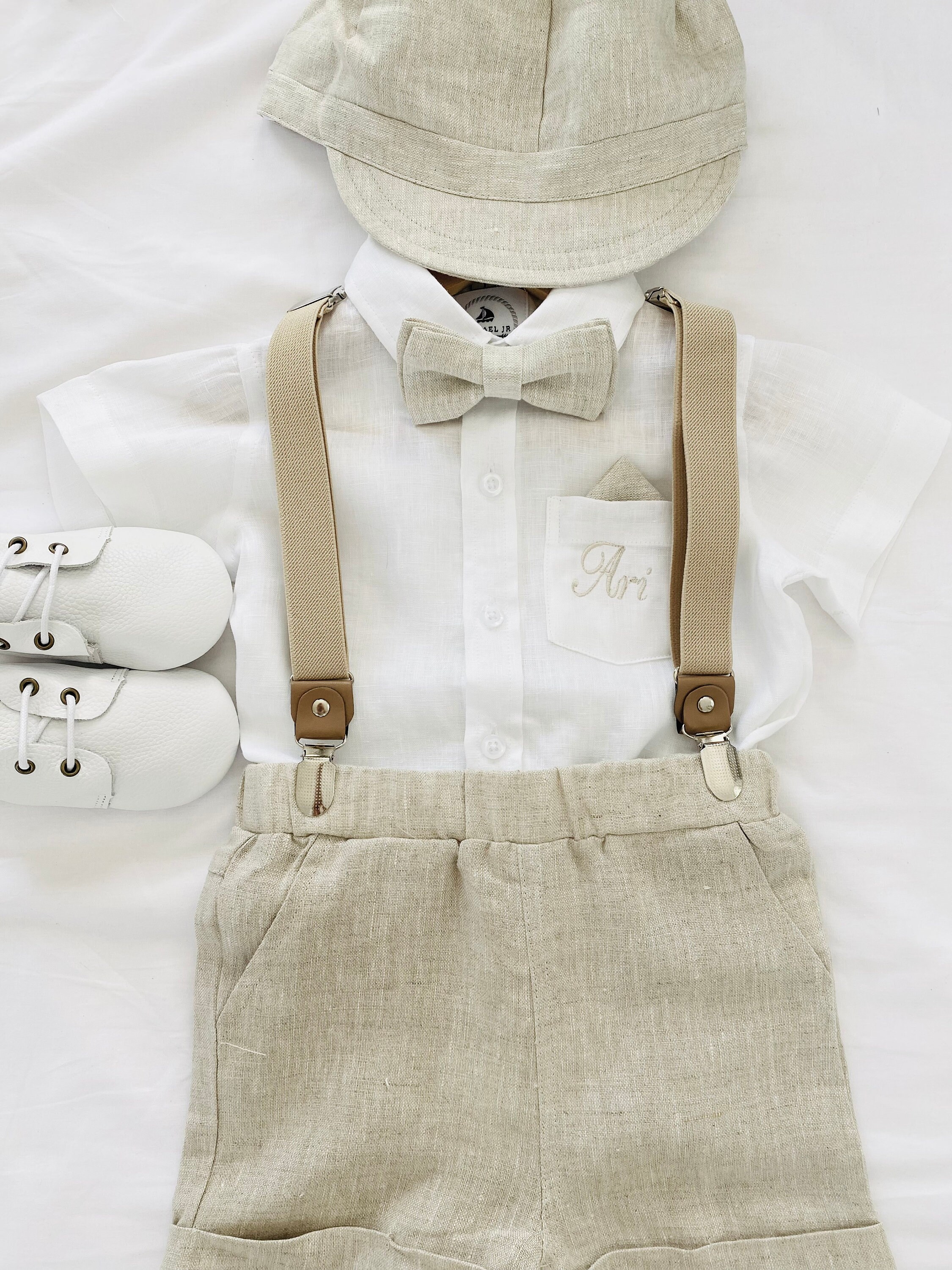 Boys White Linen Shirt Beige Linen Pants and Suspenders and | Etsy