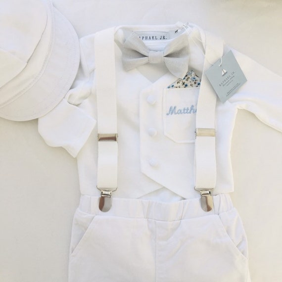 Baby boy 100% cotton Baptism outfit with White bodysuit vest | Etsy