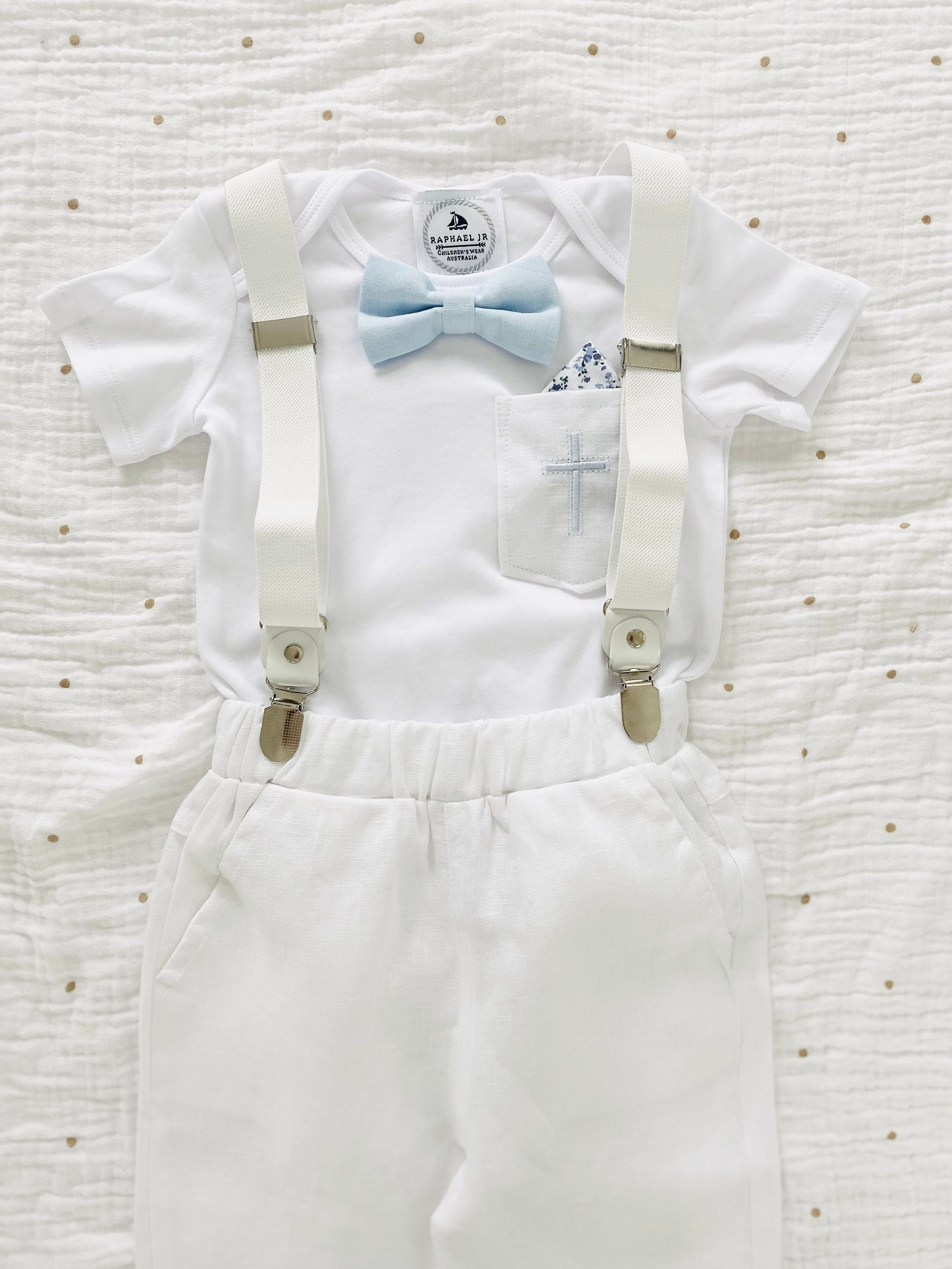 Baby Boy Baptism 100 Cotton Outfit With White Bodysuit Etsy