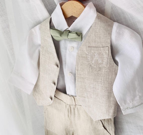 HOT Linen Suit Beige Baby Boy Outfit Boys Beige Linen Suit With