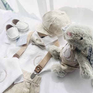 Boys Linen Shirt, Beige Shorts or Pants and Suspenders and ...