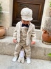 Boys beige linen suit with optional extras including shoes cap and embroidery 