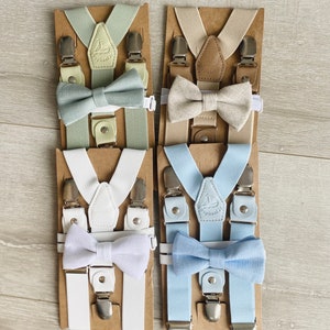 Baby and childrens suspenders and bow ties In Brown, Blue, green, white, Beige, black and optional suspenders set image 3