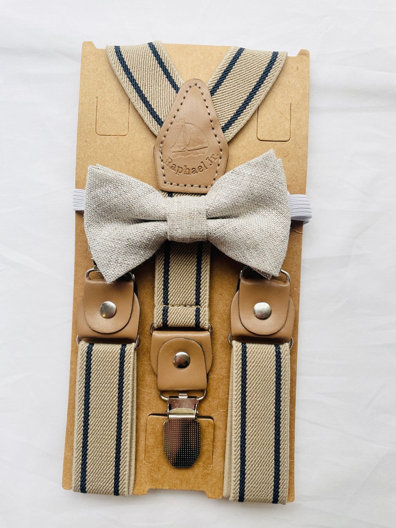Baby and childrens suspenders and bow ties In Brown, Blue, green, white, Beige, black and optional suspenders set image 10