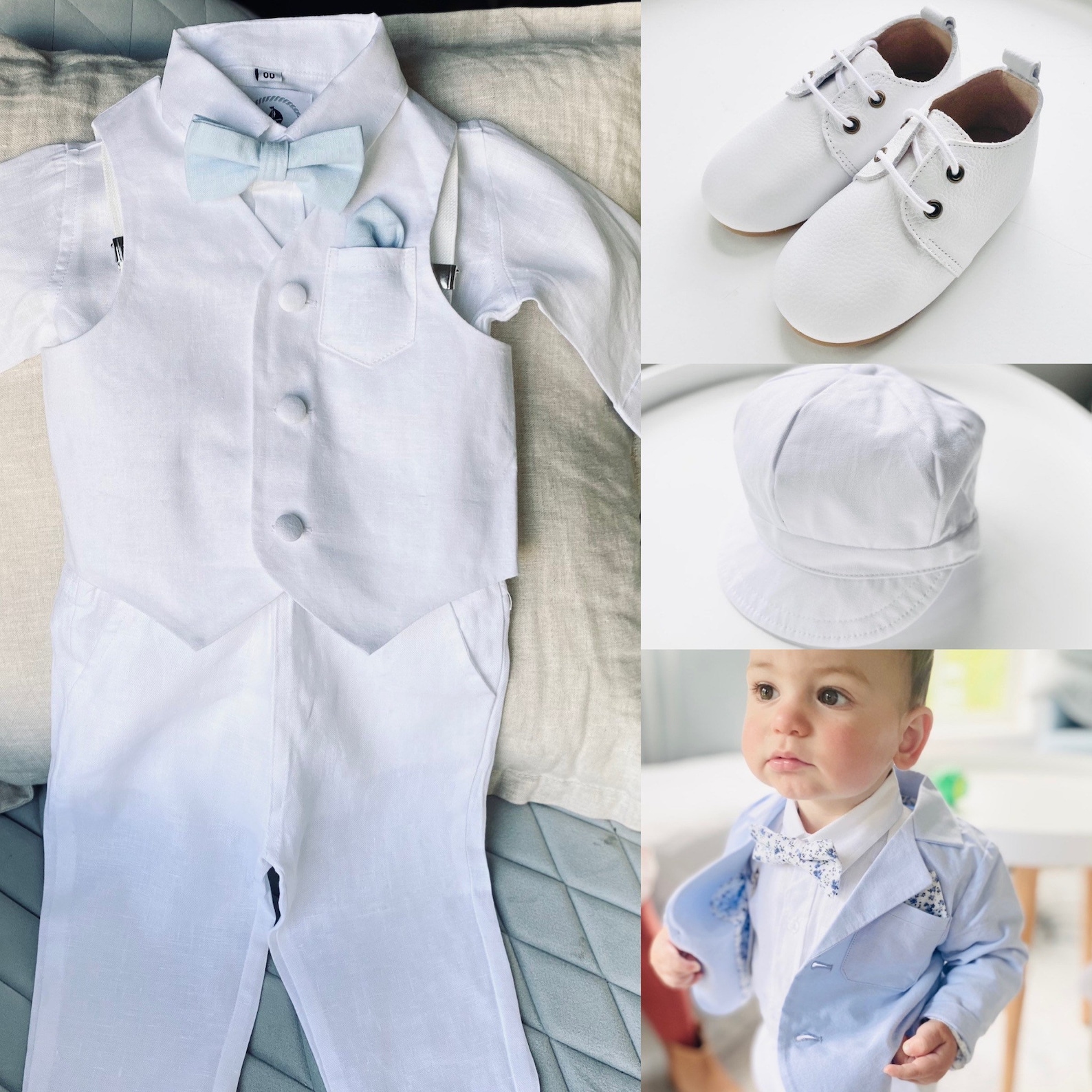 Boys complete Baptism suit with white linen shirt vest Etsy