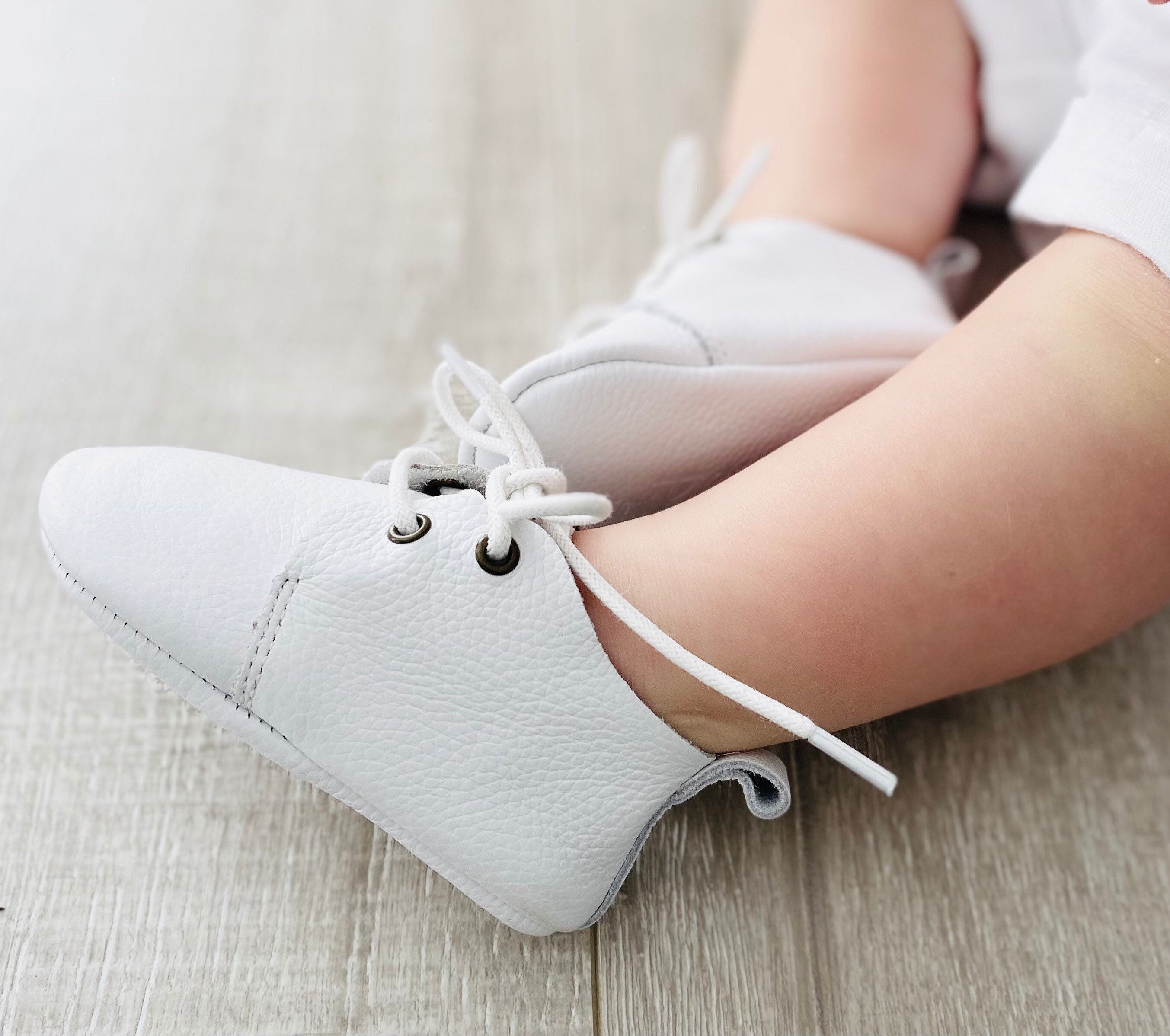 Blue Ribbon BabyShoe Personalized Infant Baby Boy & Girl  Christening – Baptism Leather Soft Sole Lace Up Shoes with Customized Name  & Date – Special Occasion Newborn Church Shoes 