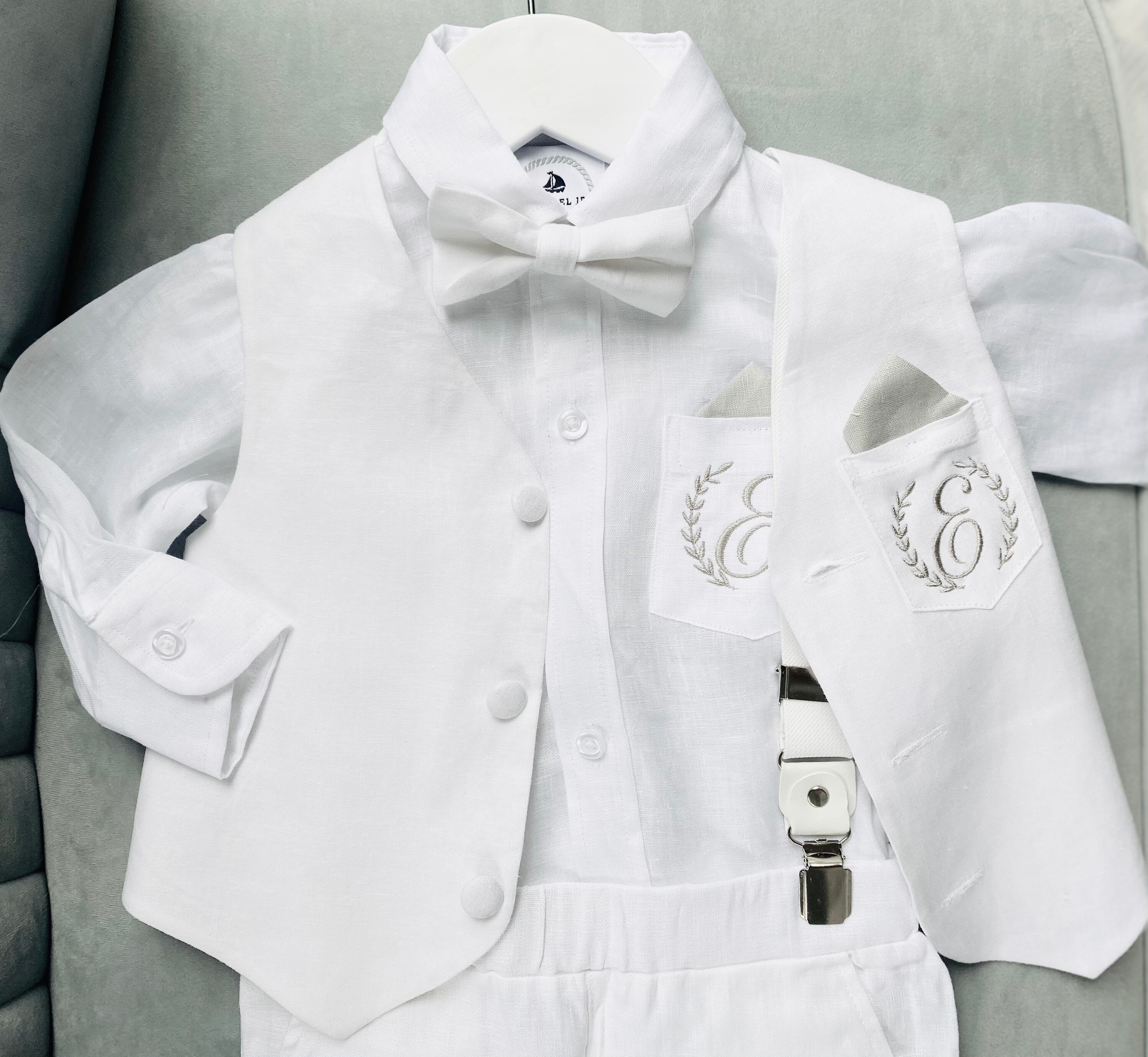 Boys Baptism Outfit With White Linen Vest Waistcoat Shirt | Etsy UK