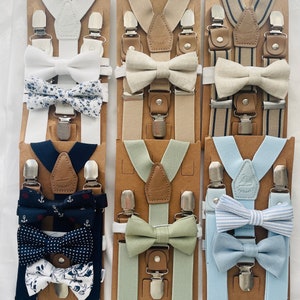 Baby and childrens suspenders and bow ties In Brown, Blue, green, white, Beige, black and optional suspenders set