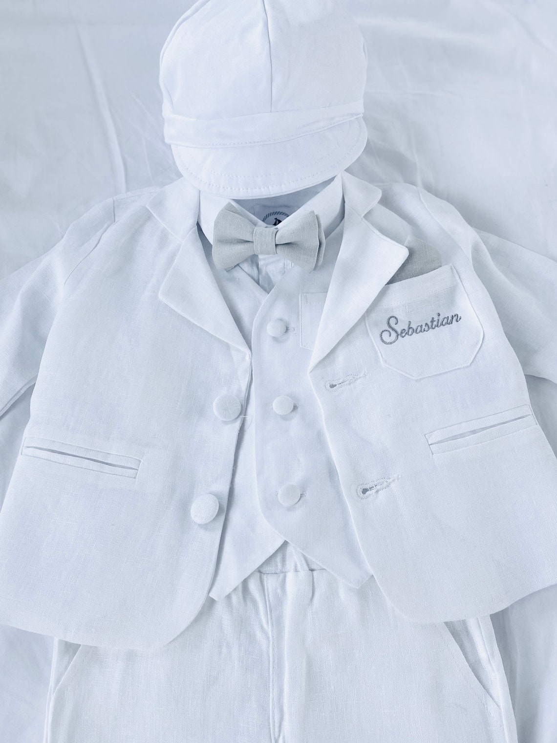 Boys complete Baptism suit with white linen shirt vest Etsy