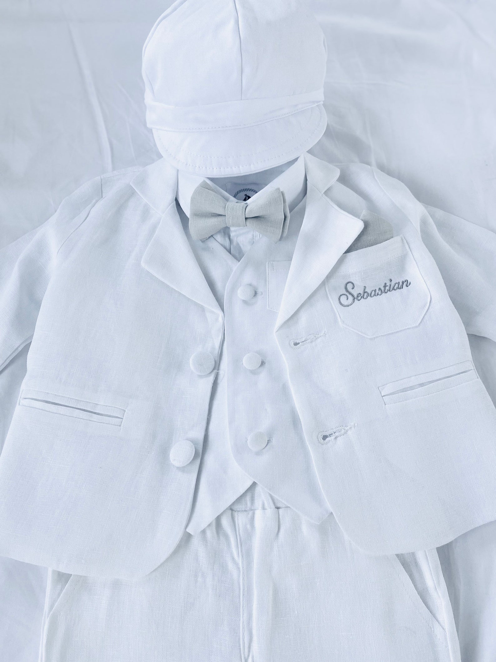 Boys Complete Baptism Suit With White Linen Shirt Vest Etsy Australia